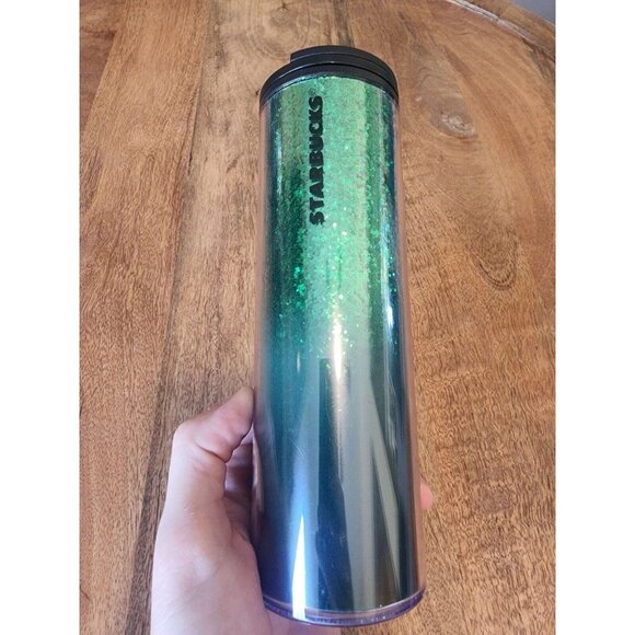 2019 Starbucks Green Glitter Tumbler 16oz - Picture 2 of 4